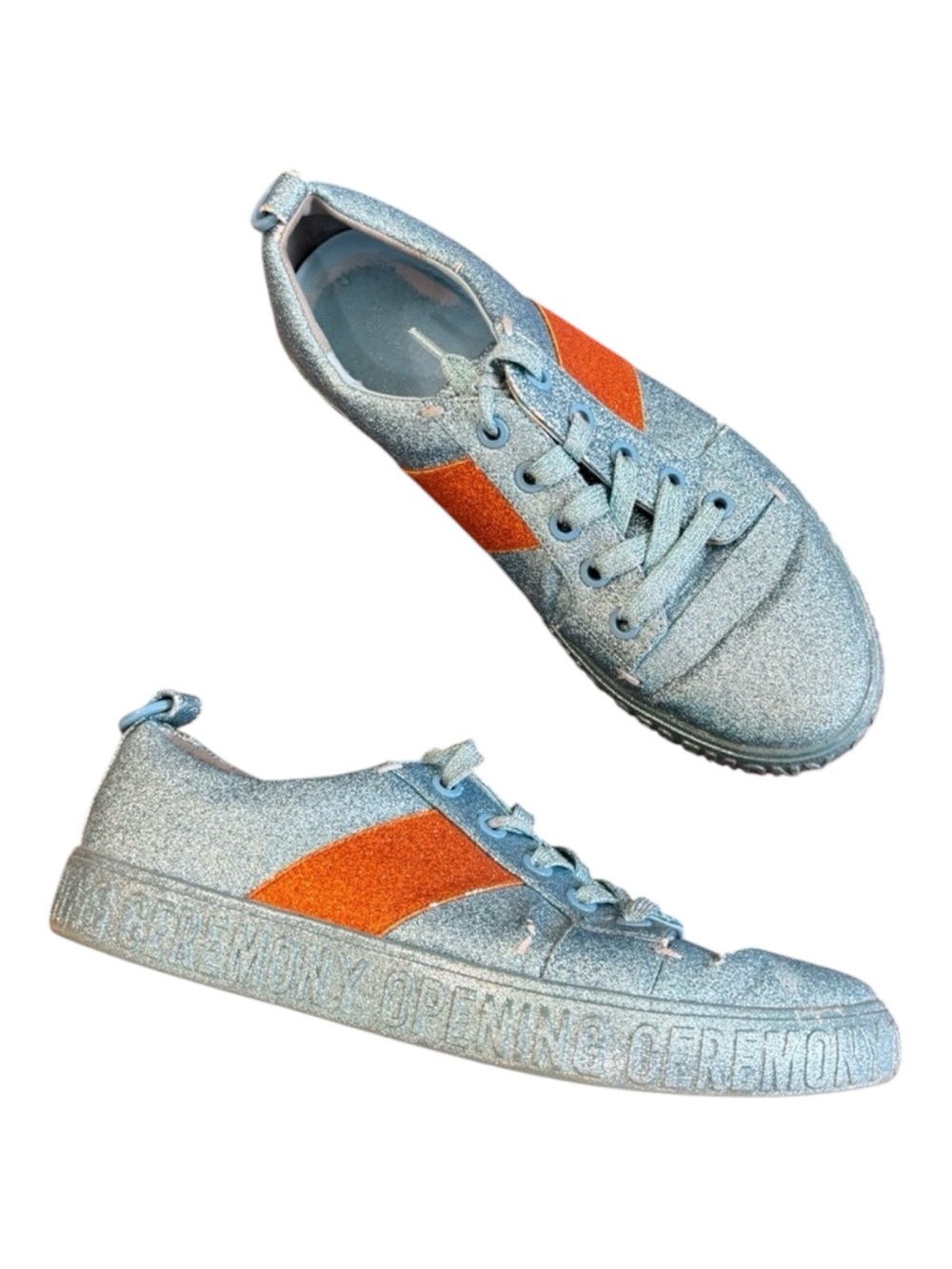 Opening Ceremony Blue Glitter Low Top Orange Stripe Sneakers Women’s Size 38
